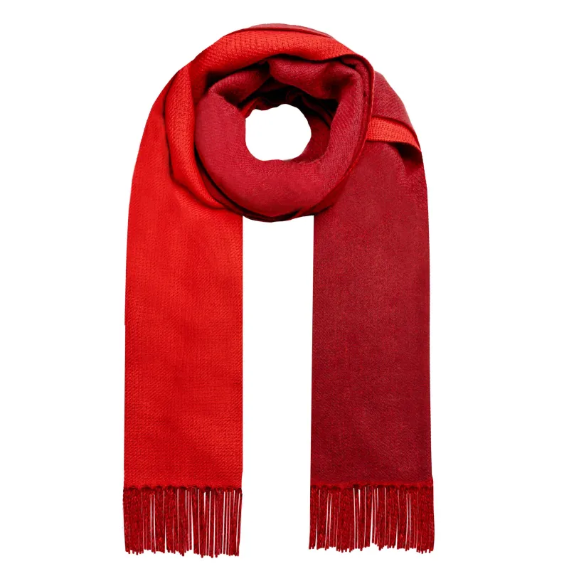 Women's Reversible Two-Tone Scarf with Tassels made by Dents Gloves
