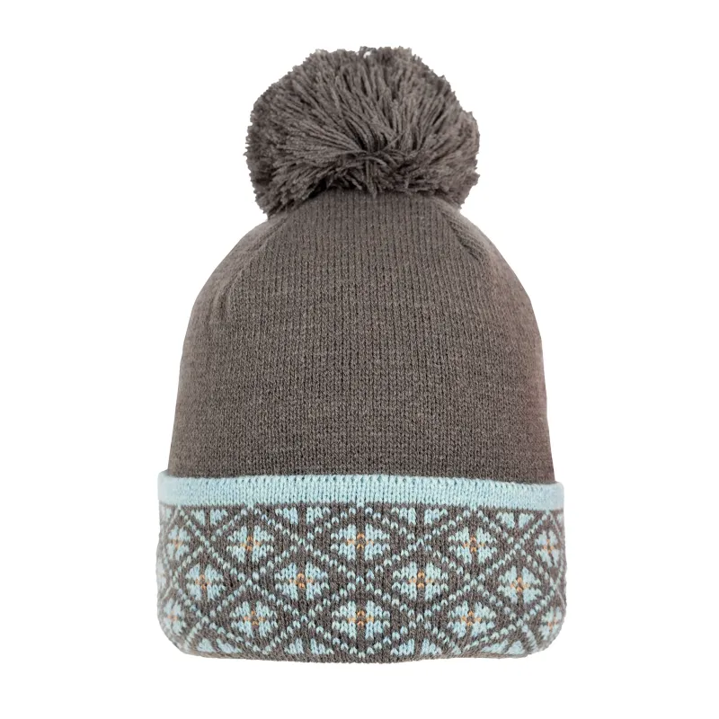 Women’s Bobble Hat with Fair Isle Brim and Yarn Pom Pom made by Dents Gloves