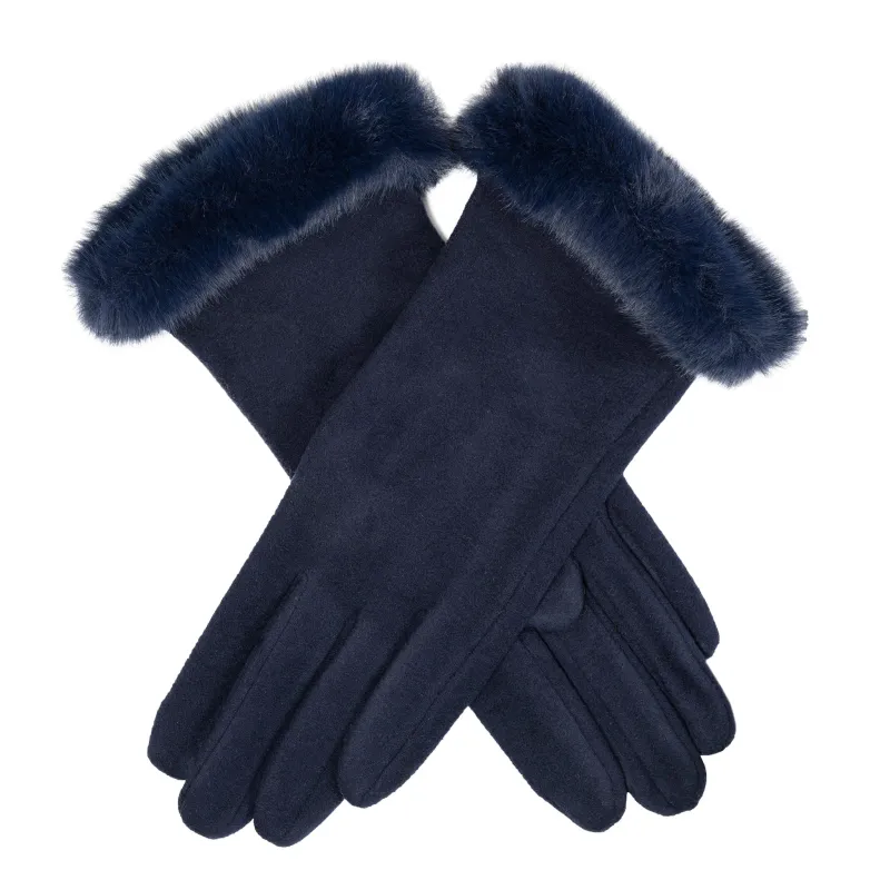 Women’s Touchscreen Fabric Gloves with Faux Fur Cuffs made by Dents Gloves
