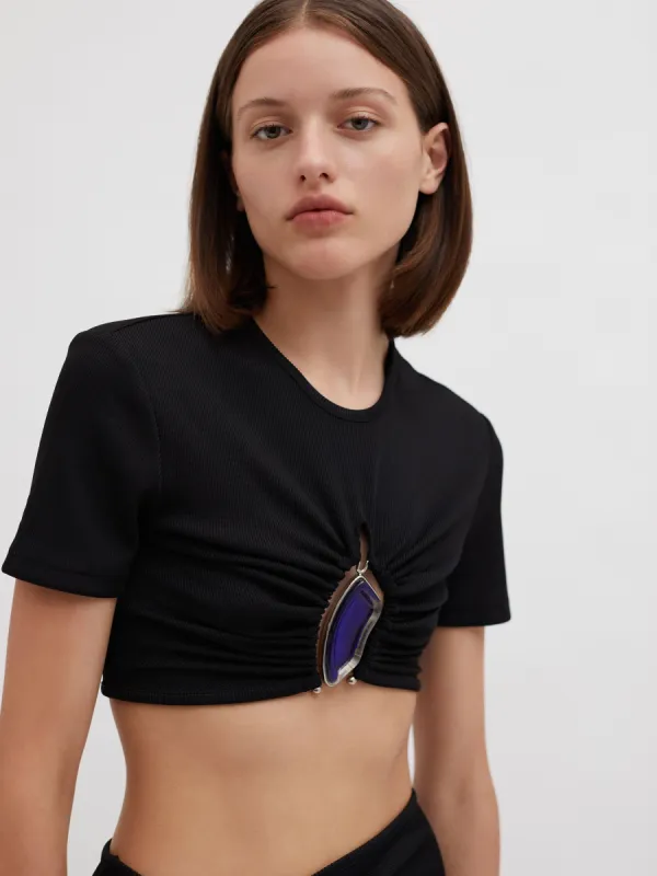 Moodstone Ruched Crop Tee sold by Christopher Esber
