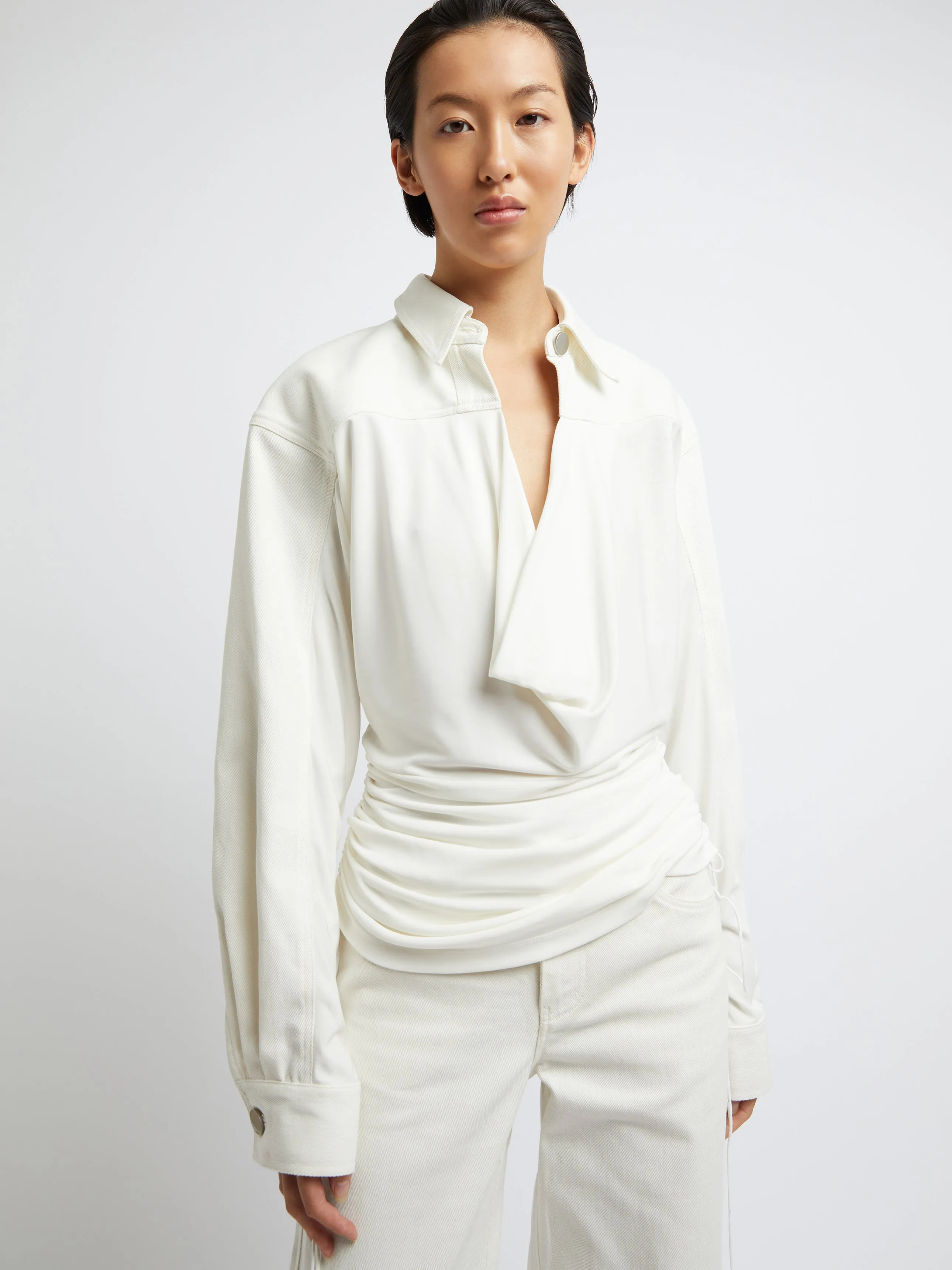 Deconstruct Denim Cummerbund Shirt sold by Christopher Esber