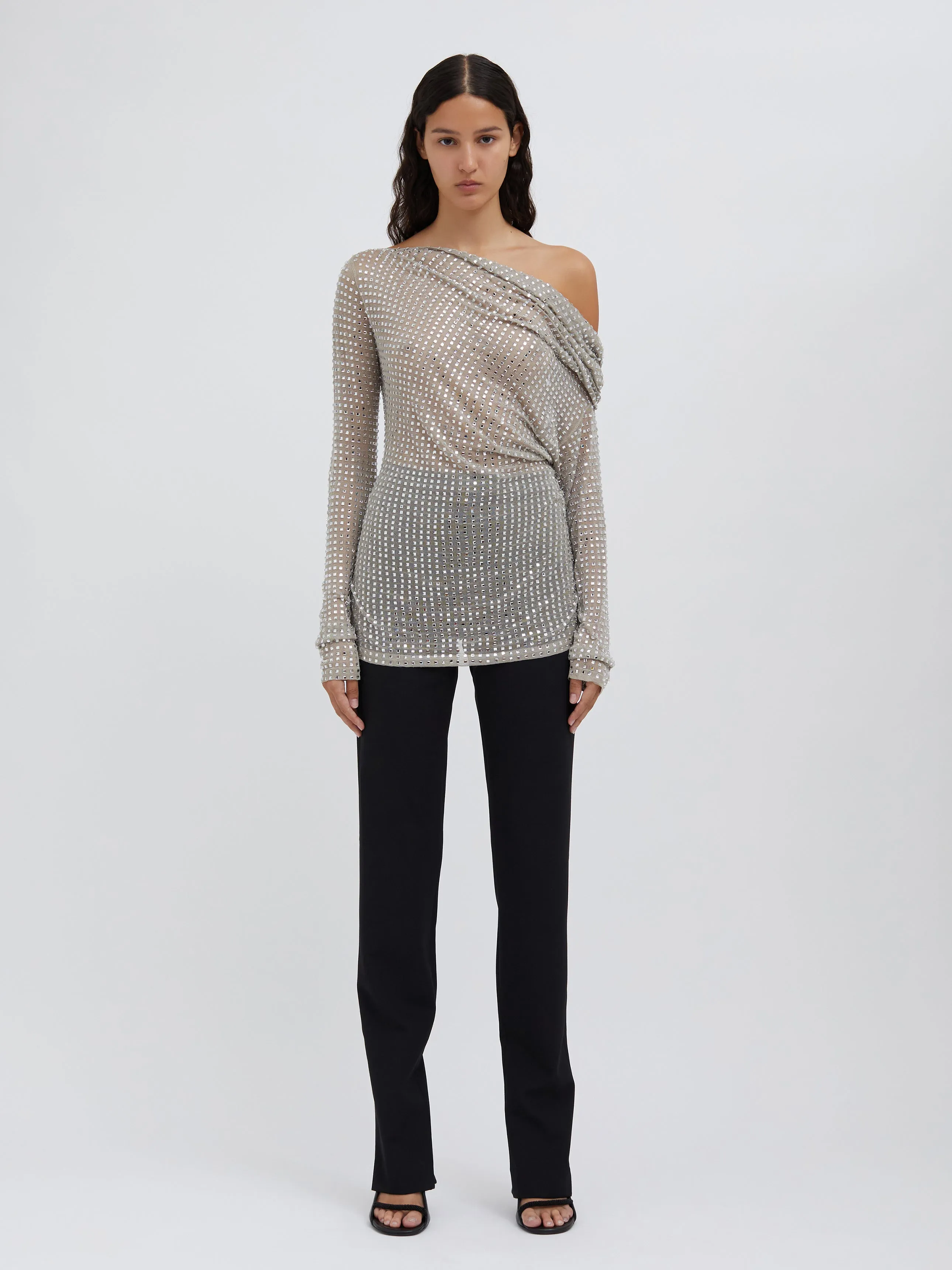 Cristalla Drape Knit Long Sleeve Top sold by Christopher Esber