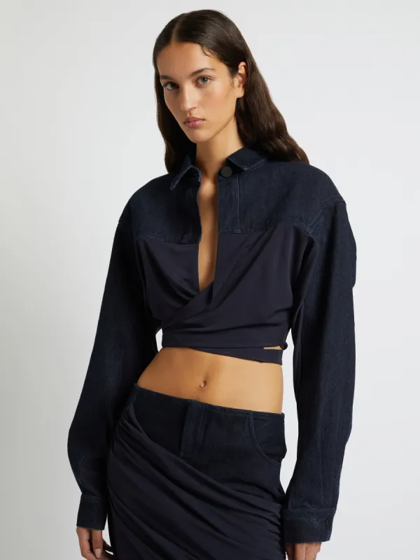 Sevilla Denim Wrap Top sold by Christopher Esber