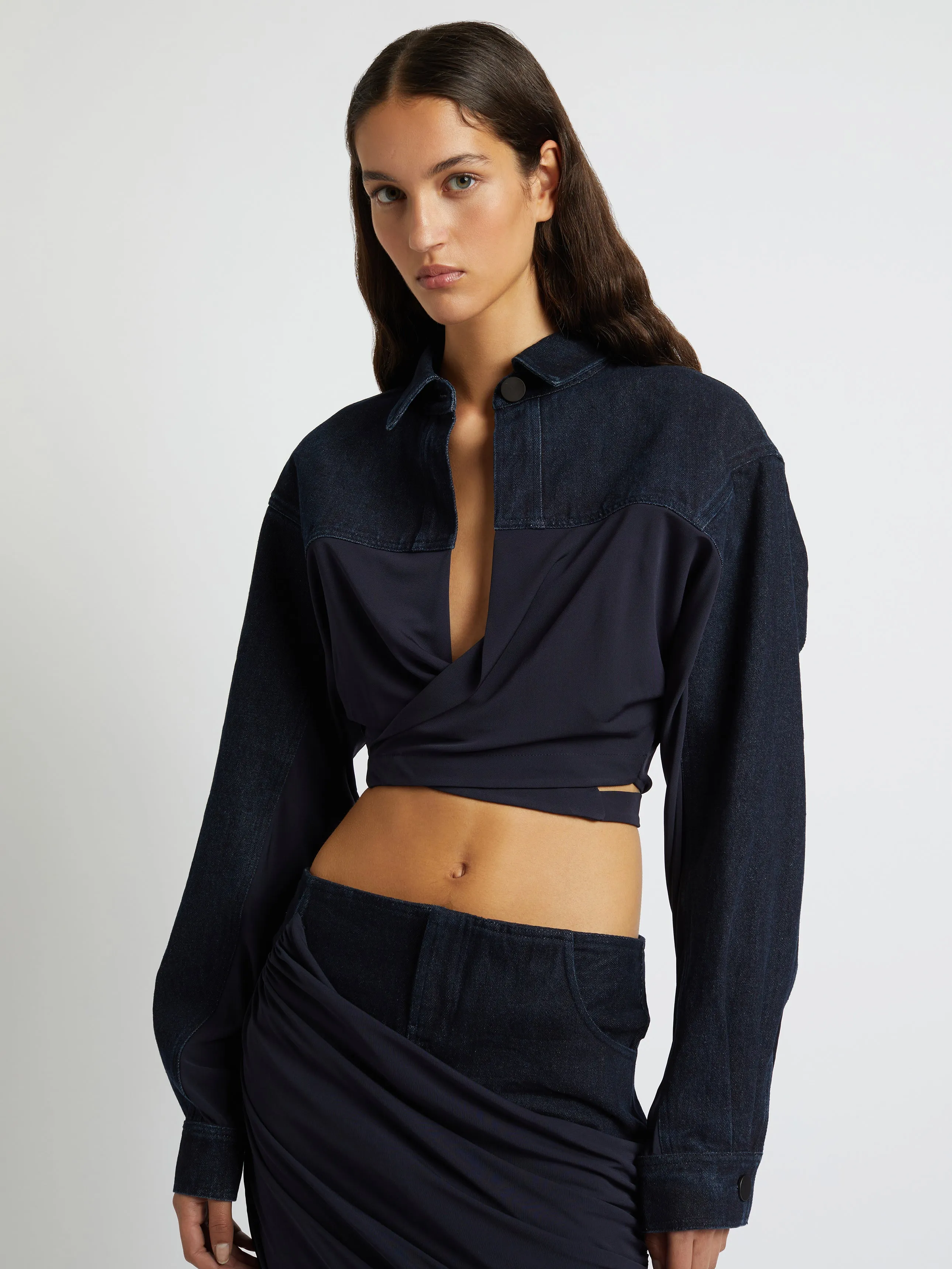 Sevilla Denim Wrap Top sold by Christopher Esber