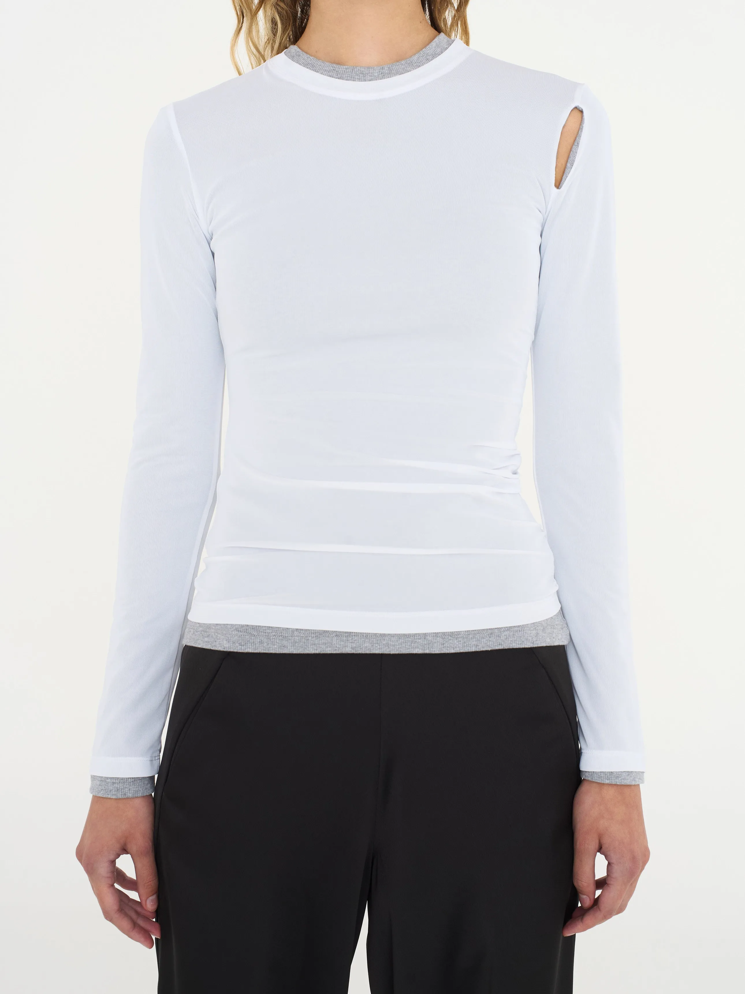 Sheer Overlay Peephole Rib Top sold by Christopher Esber