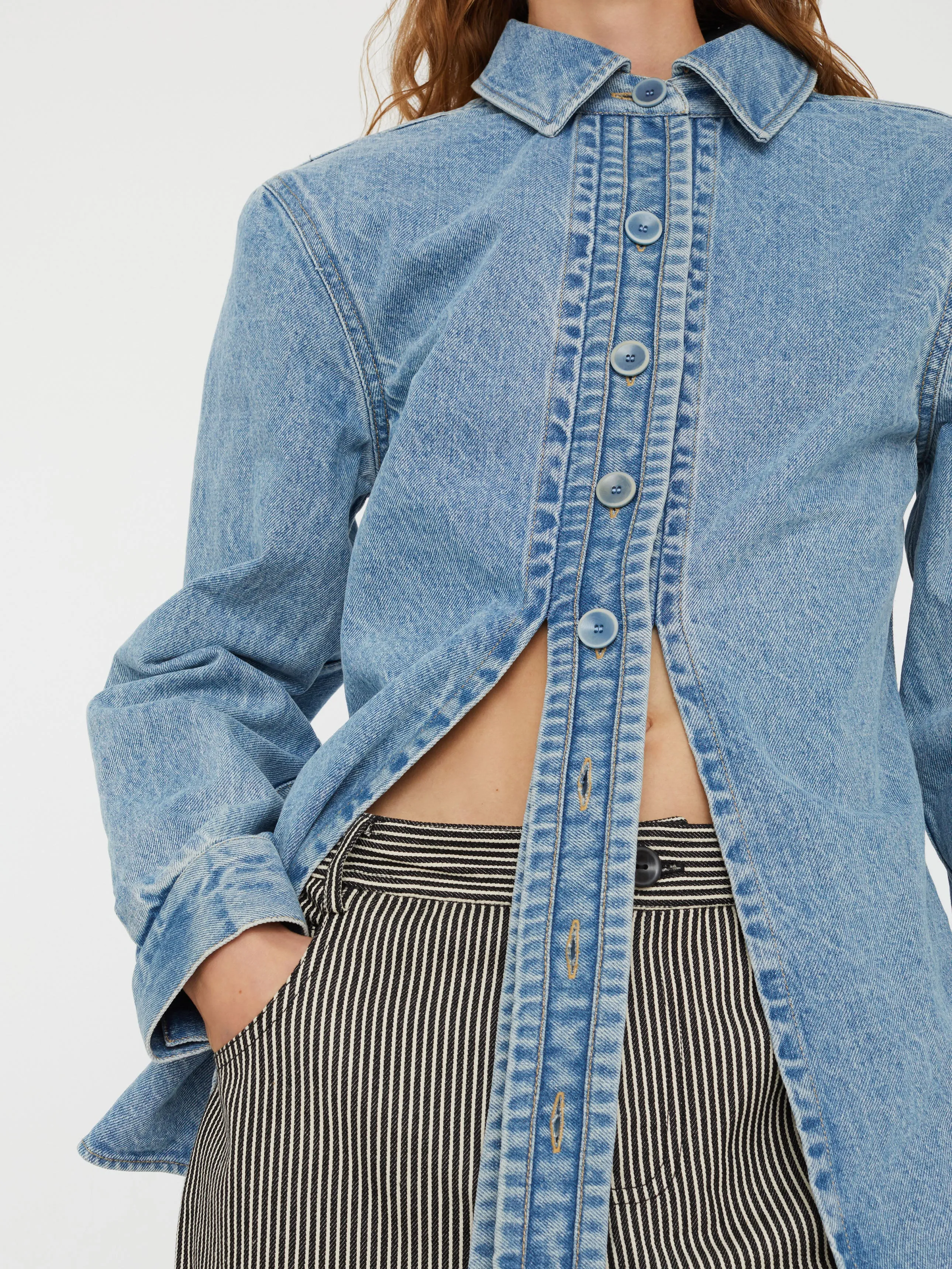 Denim Floating Tab Shirt sold by Christopher Esber