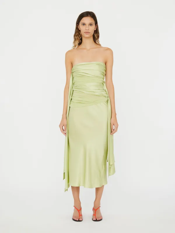 Knotted Silk Gather Midi Dress sold by Christopher Esber