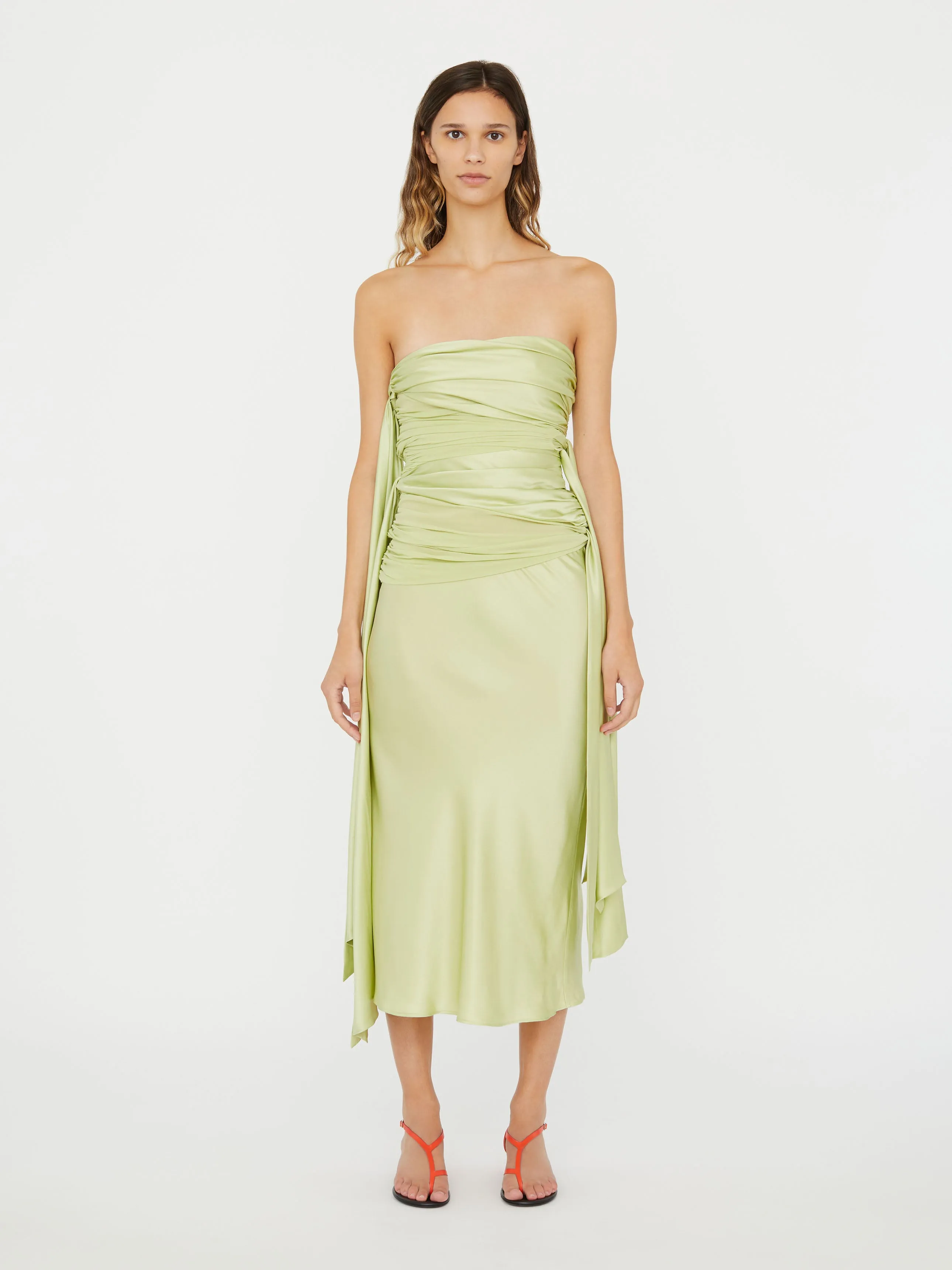 Knotted Silk Gather Midi Dress sold by Christopher Esber