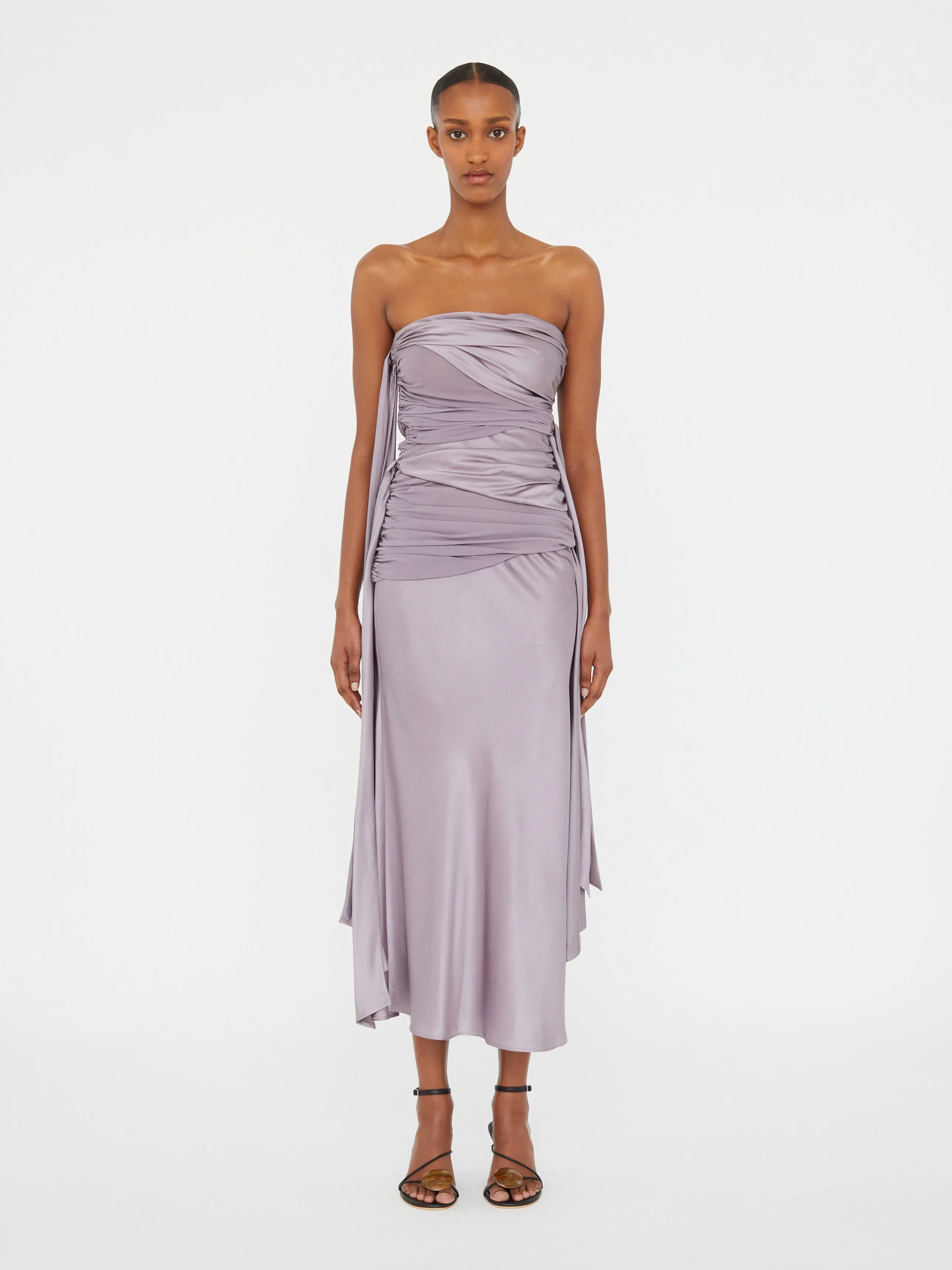 Knotted Silk Gather Midi Dress sold by Christopher Esber