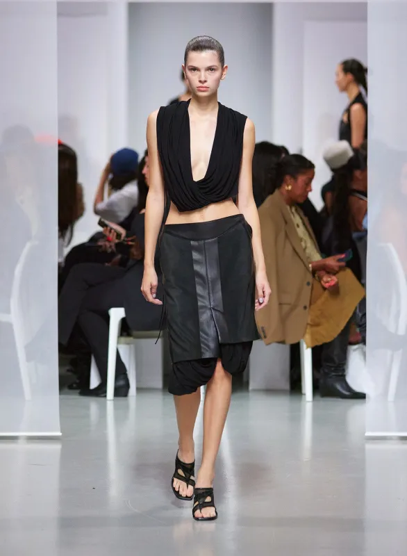 Scuffed Leather Jersey Skirt sold by Christopher Esber