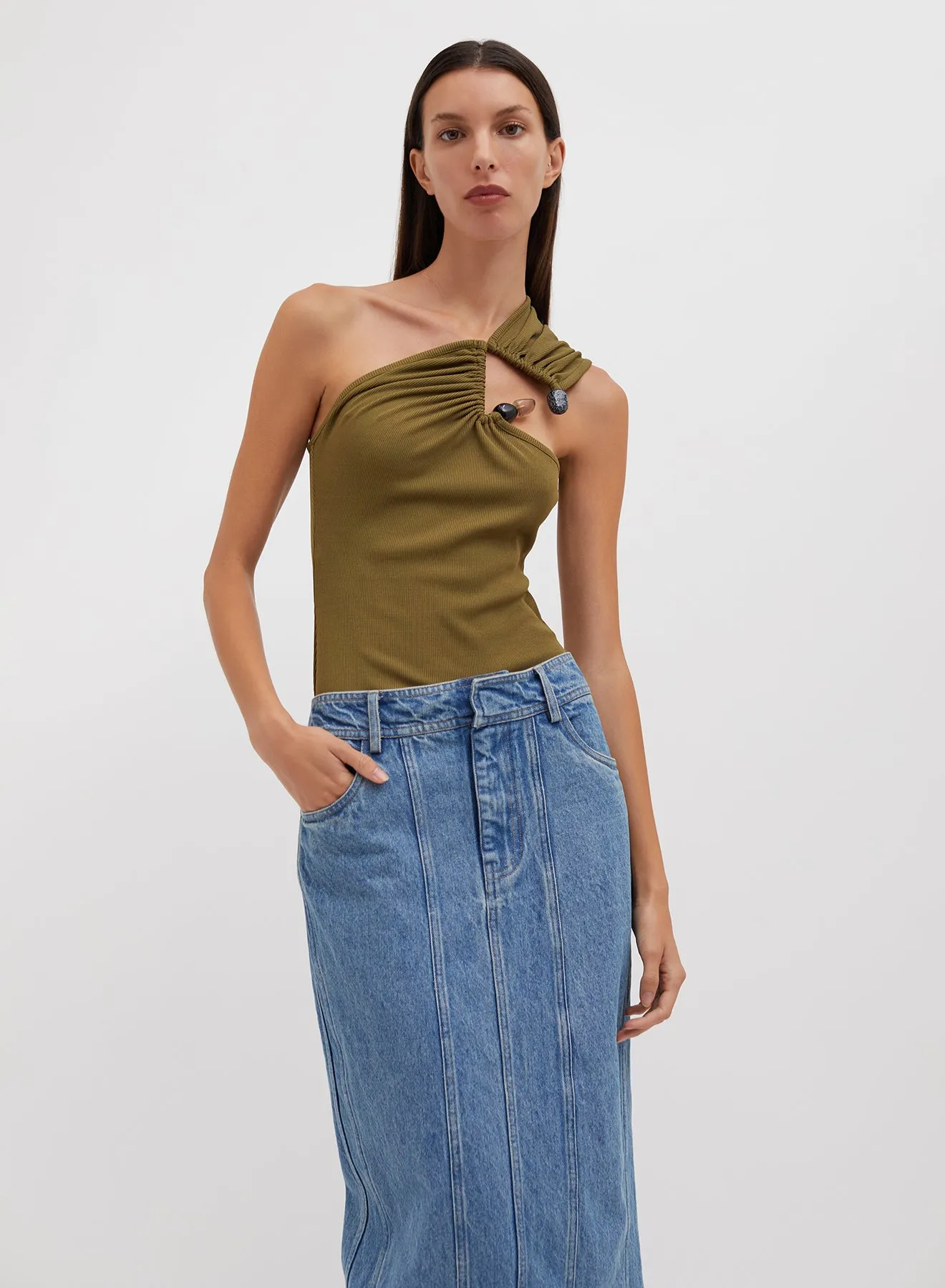 Tri Crystal Stone Shoulder Tank sold by Christopher Esber