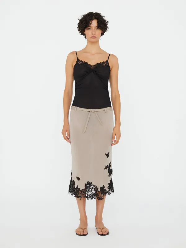 Hibiscus Embroidered Rib Skirt sold by Christopher Esber