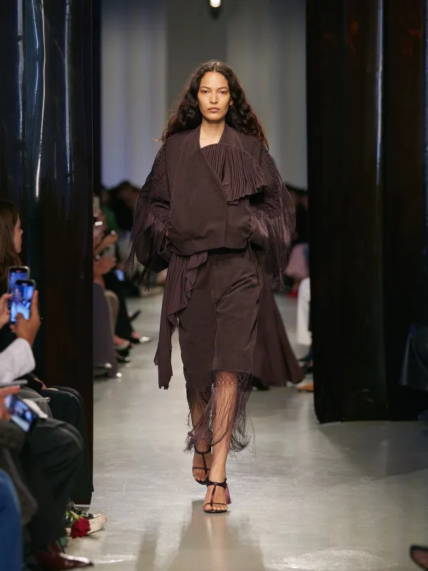 Corduroy Cocoon Fringed Jacket sold by Christopher Esber