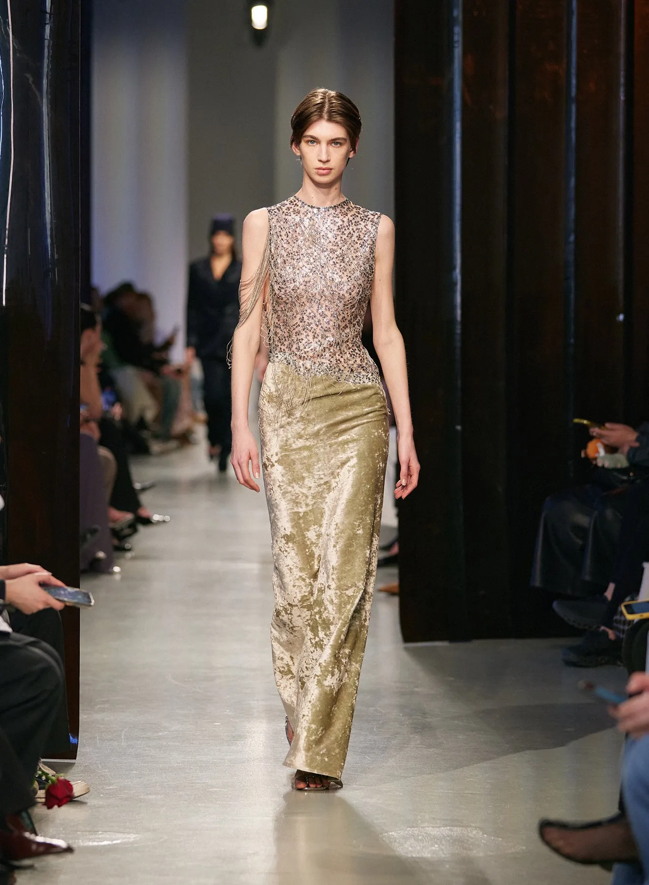 Swept Chain Lace Velvet Column Gown sold by Christopher Esber