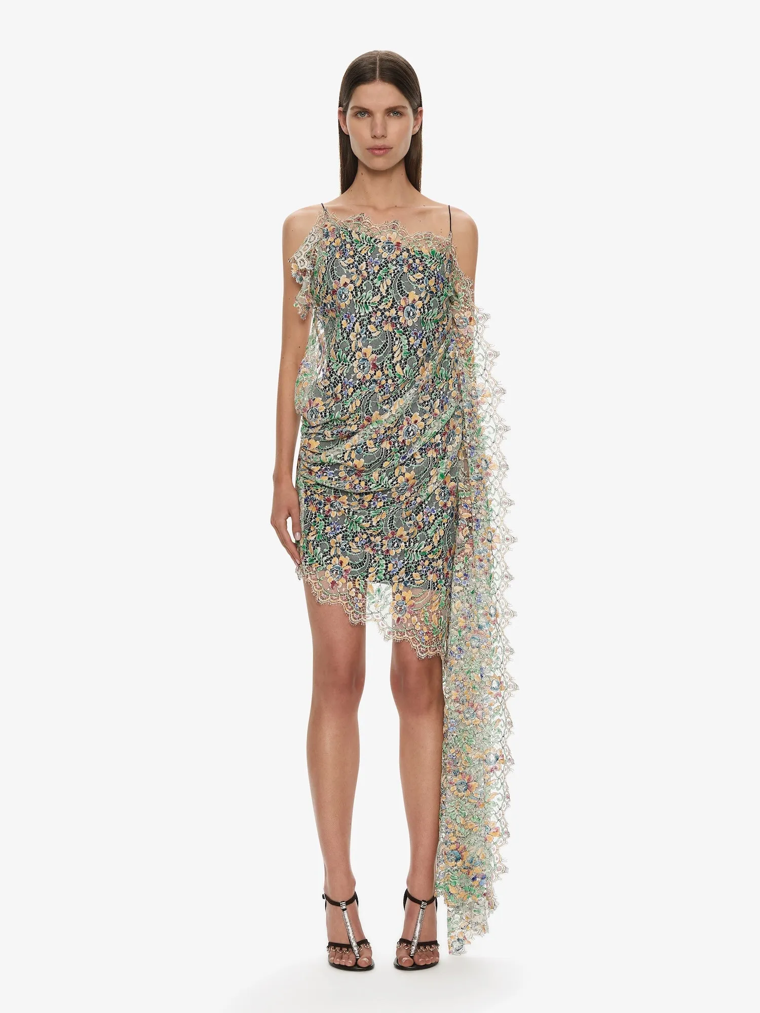 Hand Painted Draped Lace Mini Dress sold by Christopher Esber