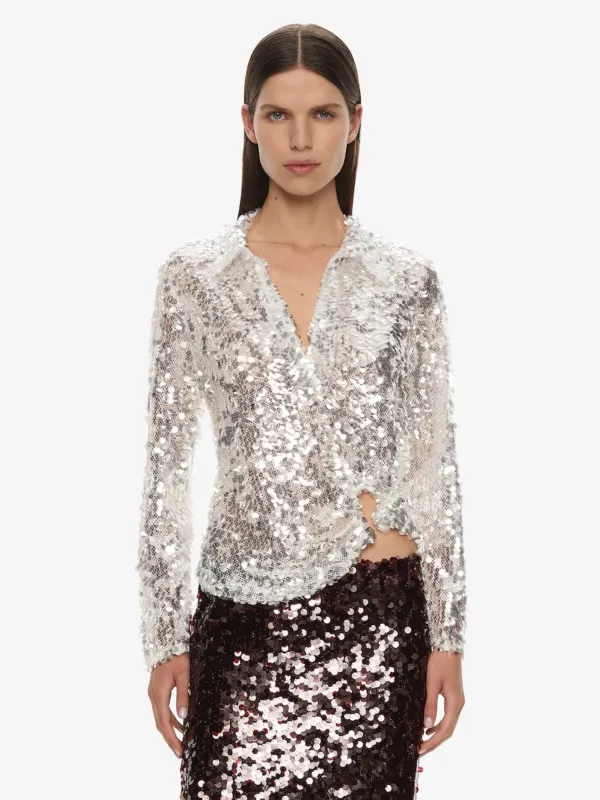 Opaline Sequin Long Sleeve Polo sold by Christopher Esber