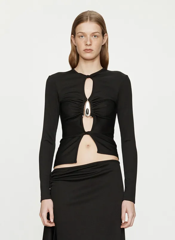 Crystal Pendant Open Twist Long Sleeve Top sold by Christopher Esber