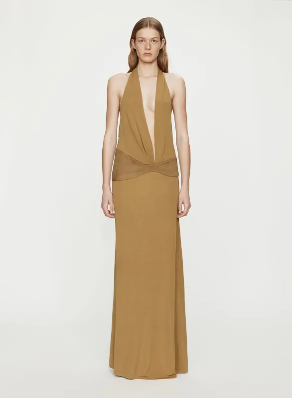 Contour Suede Belted Jersey Halter Gown sold by Christopher Esber