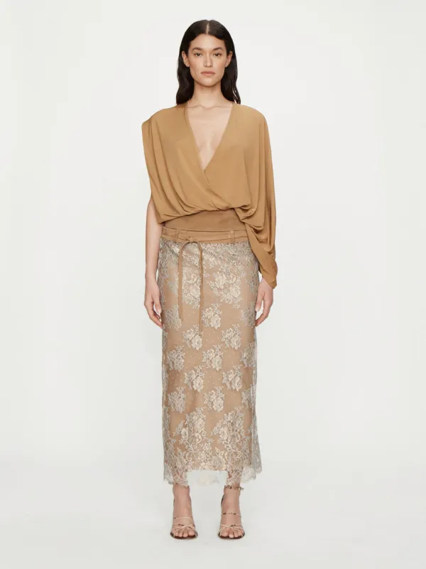 Sèpienne Lace Belted Suede Skirt sold by Christopher Esber