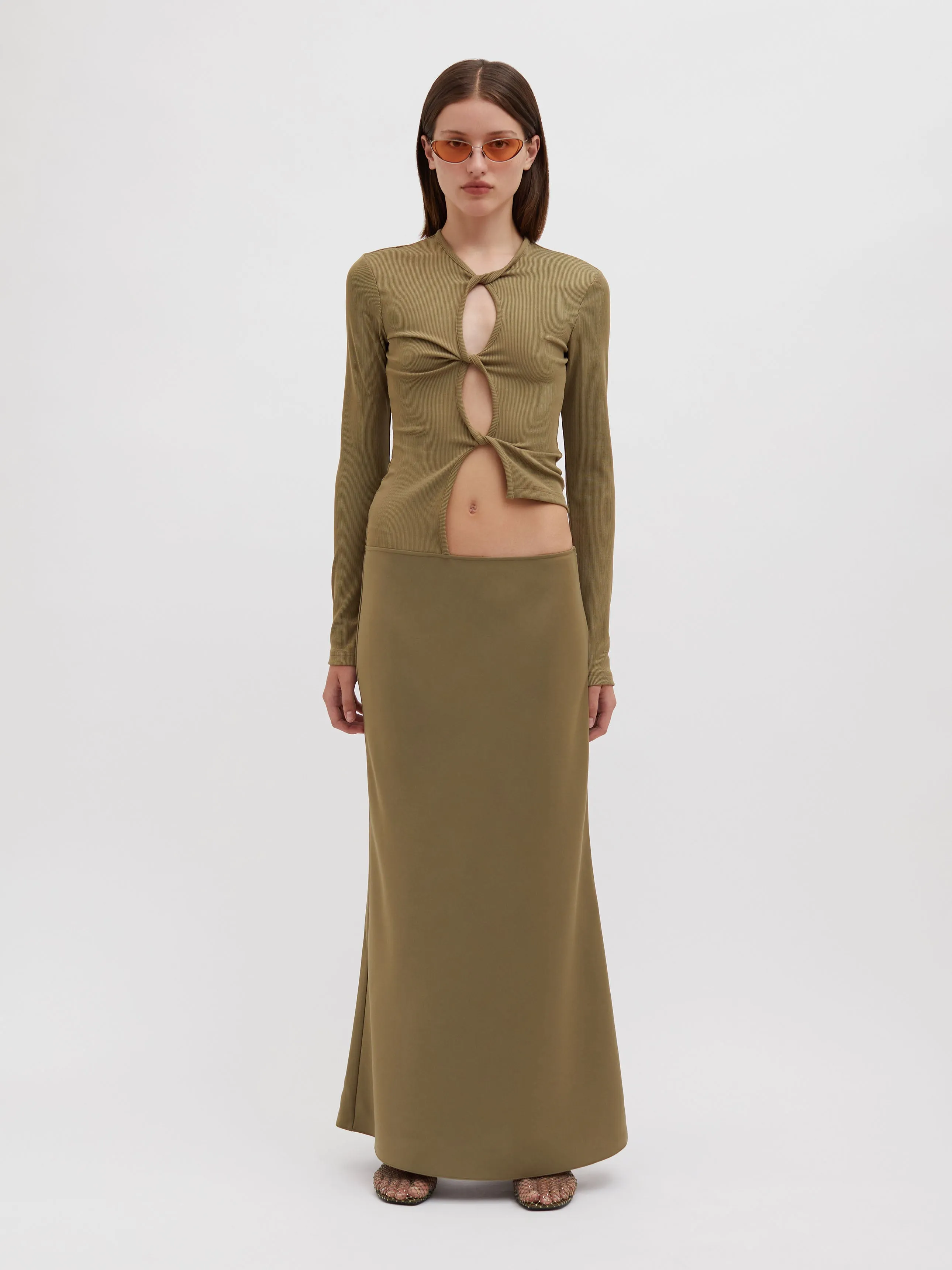 Open Twist Satin Long Sleeve Dress sold by Christopher Esber