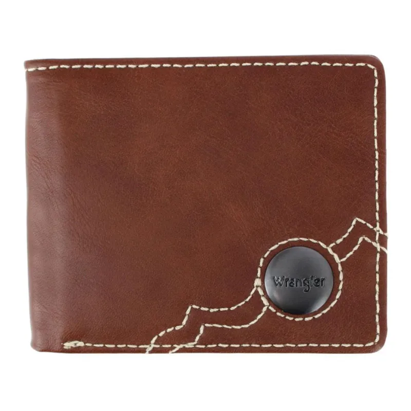 Wrangler Men's Bifold Wallet with Western Stitch Detail made by Wrangler