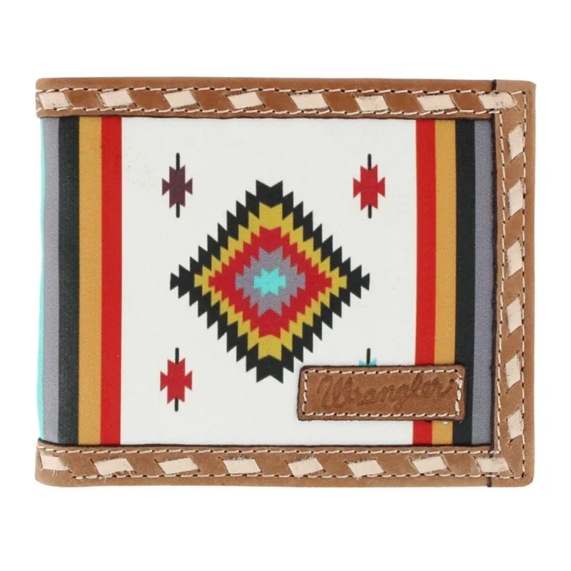 Wrangler Men's Leather Southwest Print Bifold Wallet made by Wrangler
