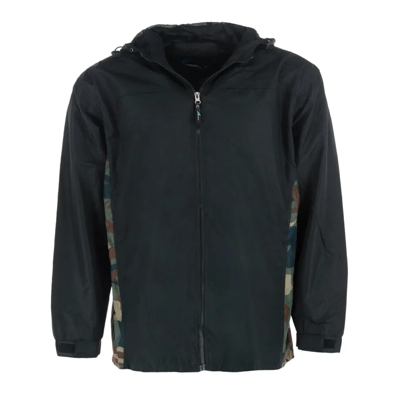 I5 Apparel Men's Hooded Windbreaker Rain Jacket with Camo Side Panel sold by Belt Outlet