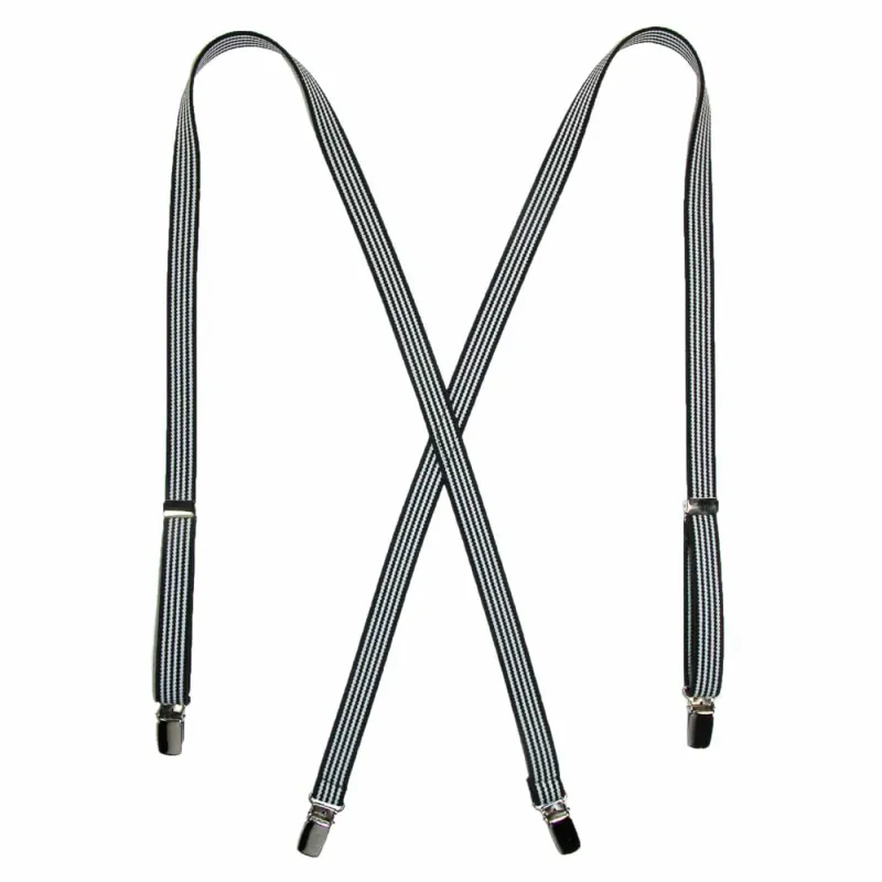 CTM® Women's Elastic X-Back 3/4 Inch Black and White Pinstripe Suspenders made by Belt Outlet