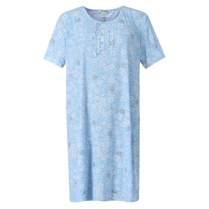 Miss Lillian Women's Plus Size Flower Henley Short Sleeve Sleep Gown sold by Belt Outlet