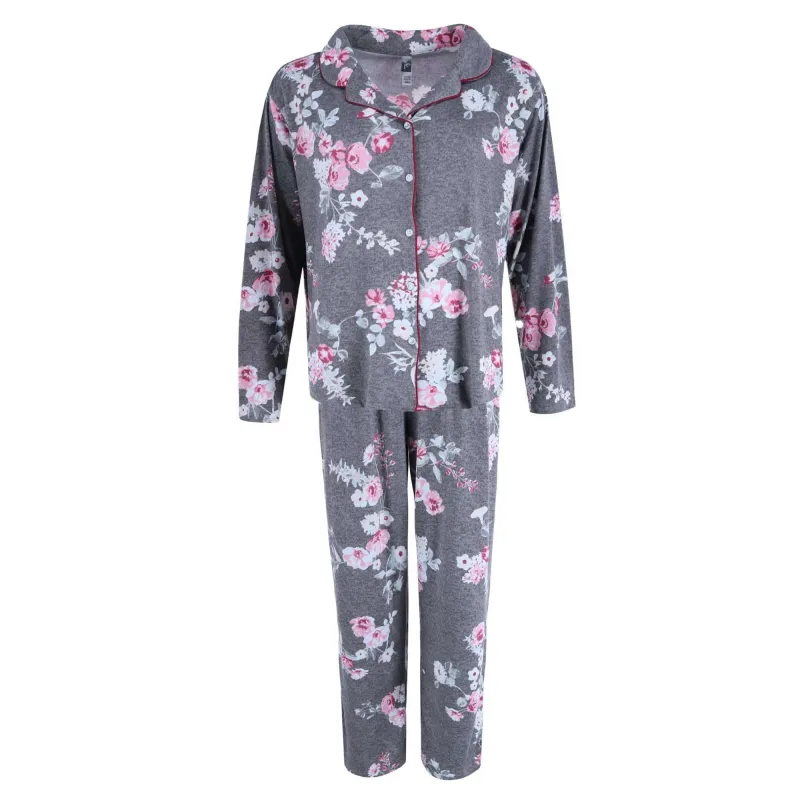 PJ Couture Women's Plus Size Floral Print Notch Pajama Set sold by Belt Outlet