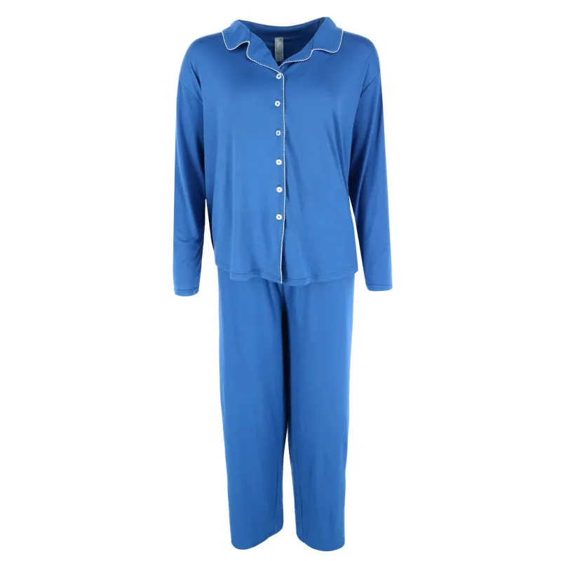 PJ Couture Women's Plus Size Notch Collar Long Pajama Set sold by Belt Outlet