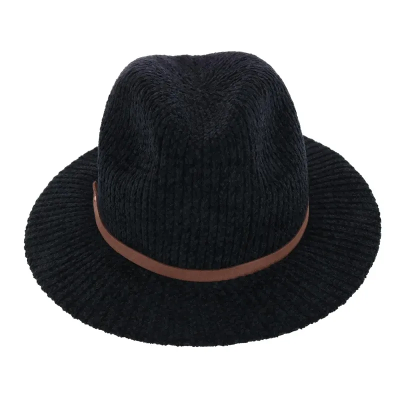 CTM® Women's Chenille Ribbed Knit Fedora with Hatband made by Belt Outlet