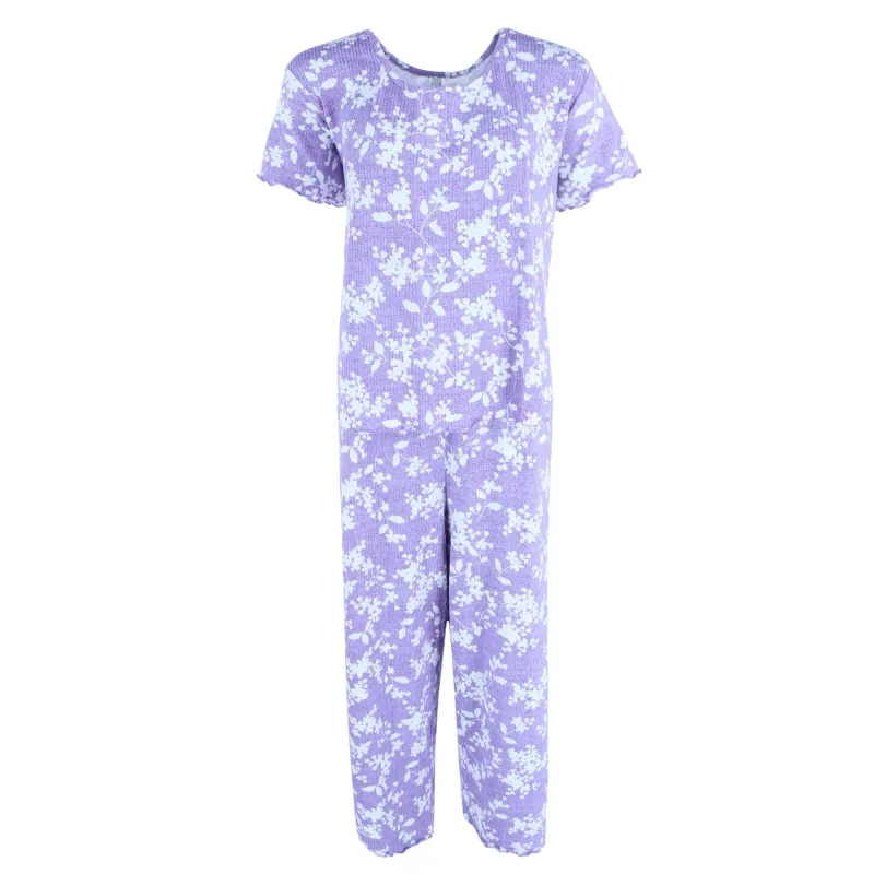PJ Couture Women's Plus Size Lightweight Ribbed Tropical Print Pajama Set made by Pj Couture