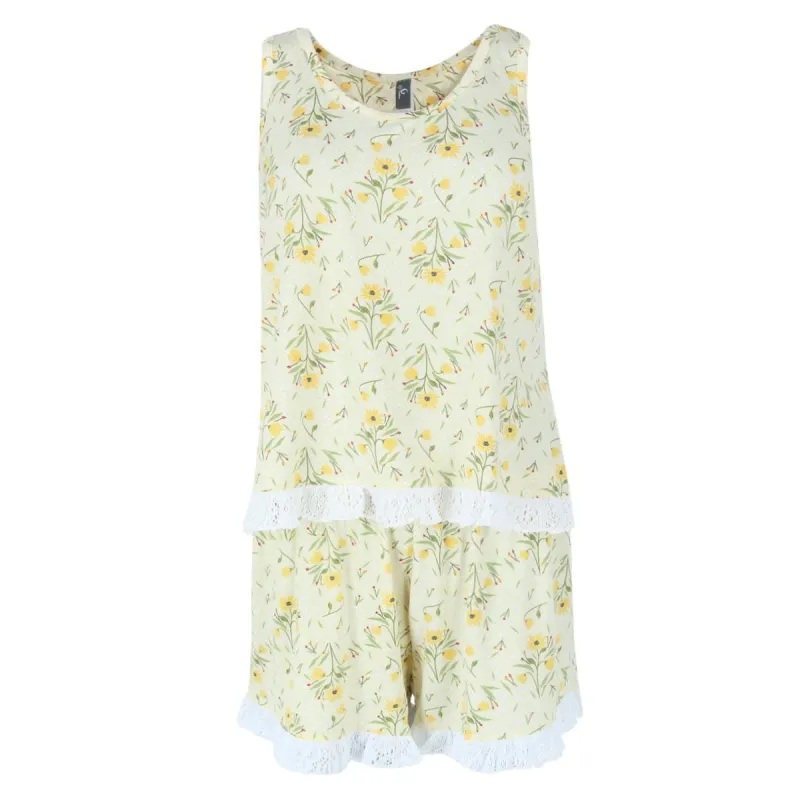 PJ Couture Women's Yellow Daisy Tank and Short PJ Set made by Pj Couture