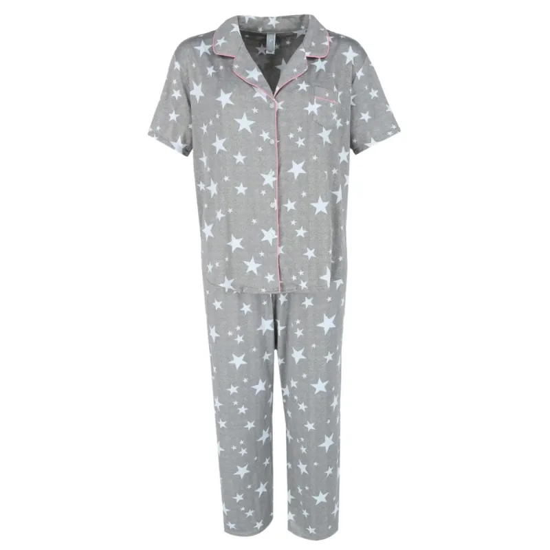PJ Couture Women's Grey Star Notch Collar Capri Set made by Pj Couture