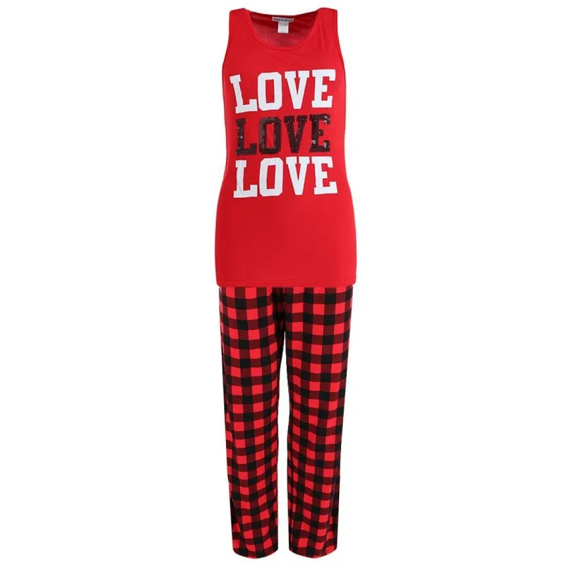 em & alfie Women's Plus Love Tank Buffalo Check Pajama Set made by Belt Outlet