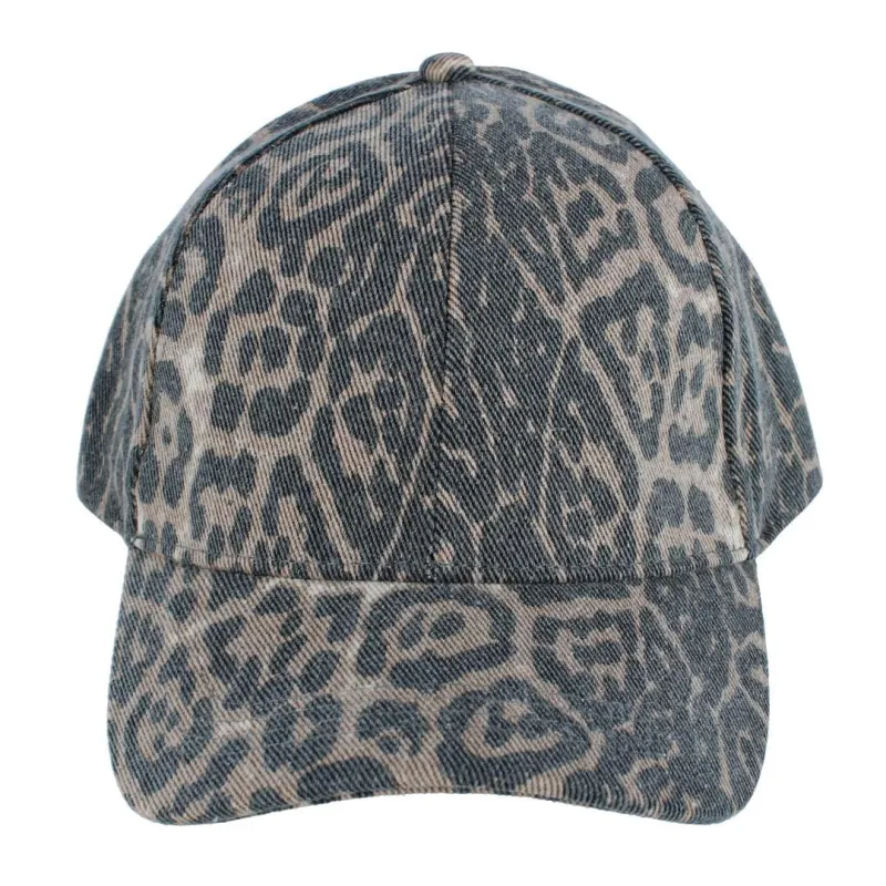David & Young Women's Washed Leopard Print Baseball Cap sold by Belt Outlet