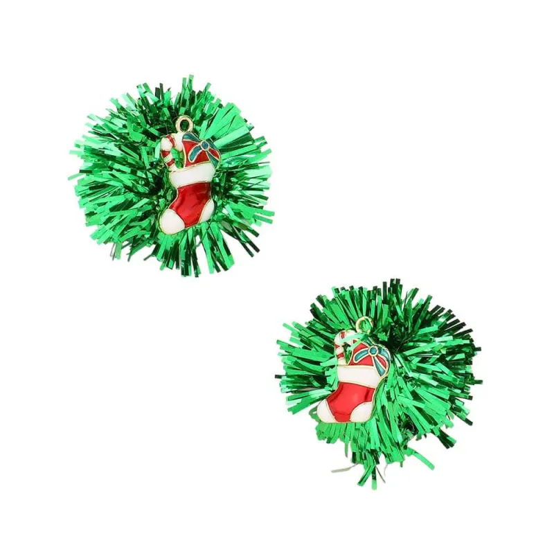 Madeline Love Women's Christmas Stocking Candy Cane Tinsel Earrings sold by Belt Outlet