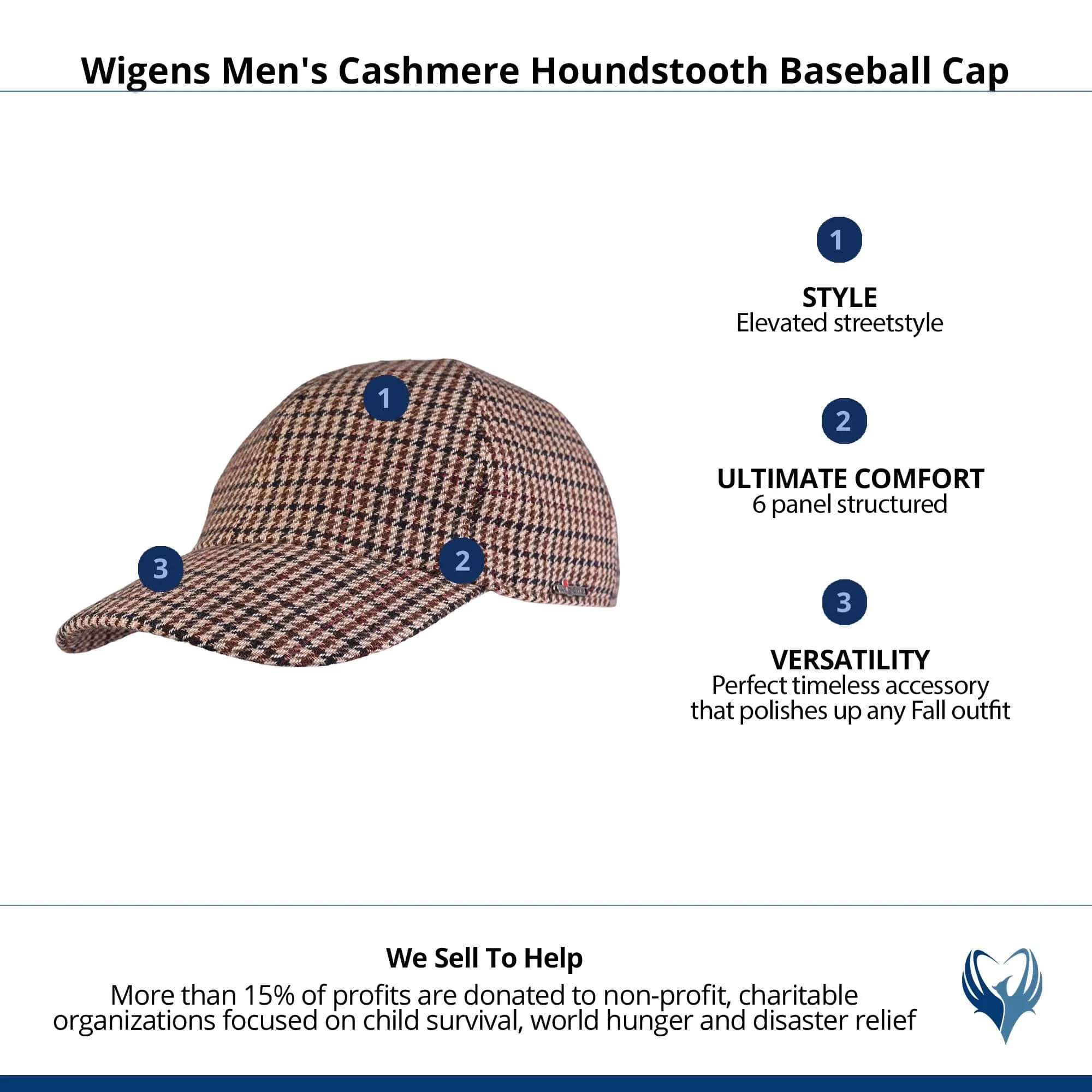 Wigens Men's Cashmere Houndstooth Baseball Cap sold by Belt Outlet product image thumbnail 5