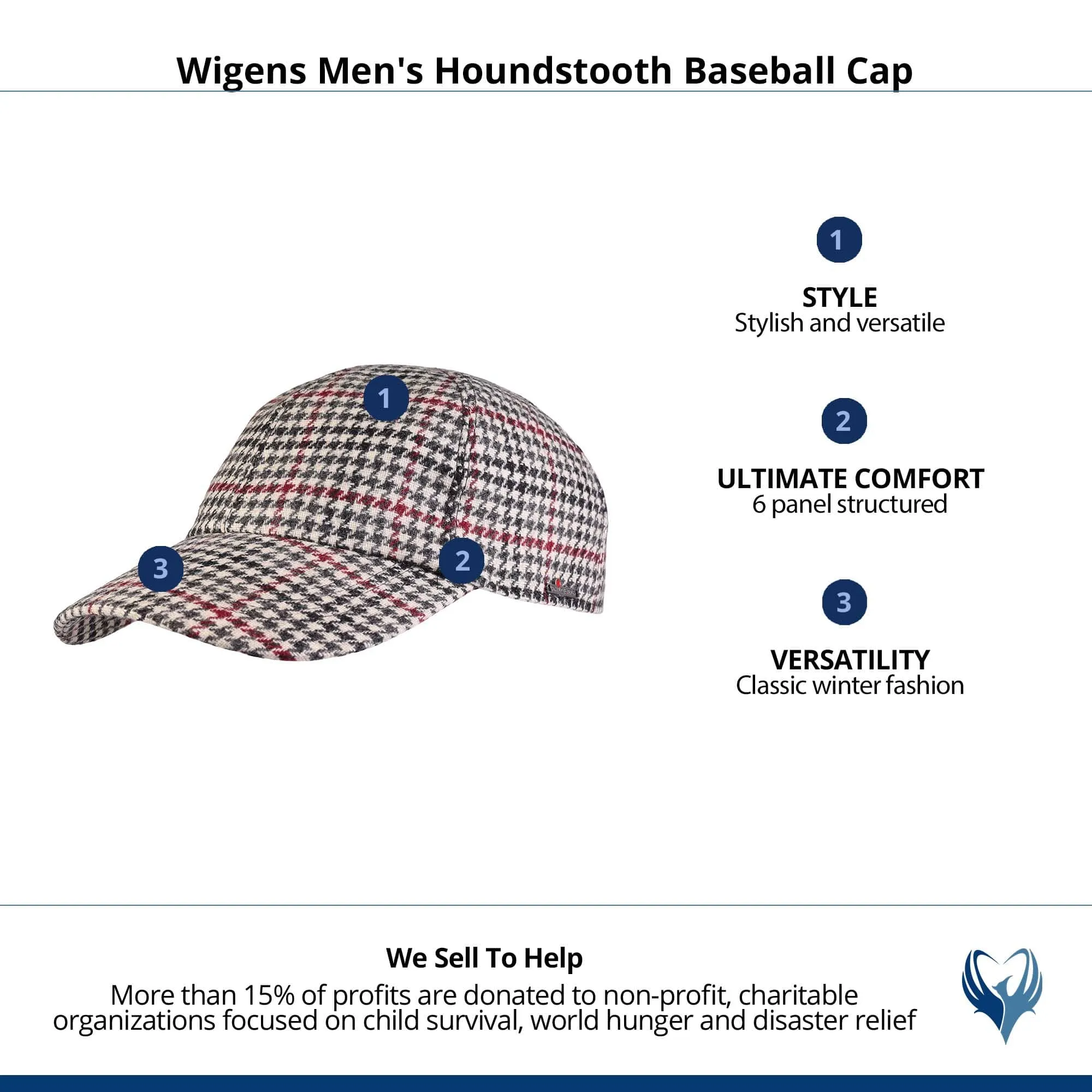 Wigens Men's Houndstooth Baseball Cap sold by Belt Outlet product image thumbnail 5