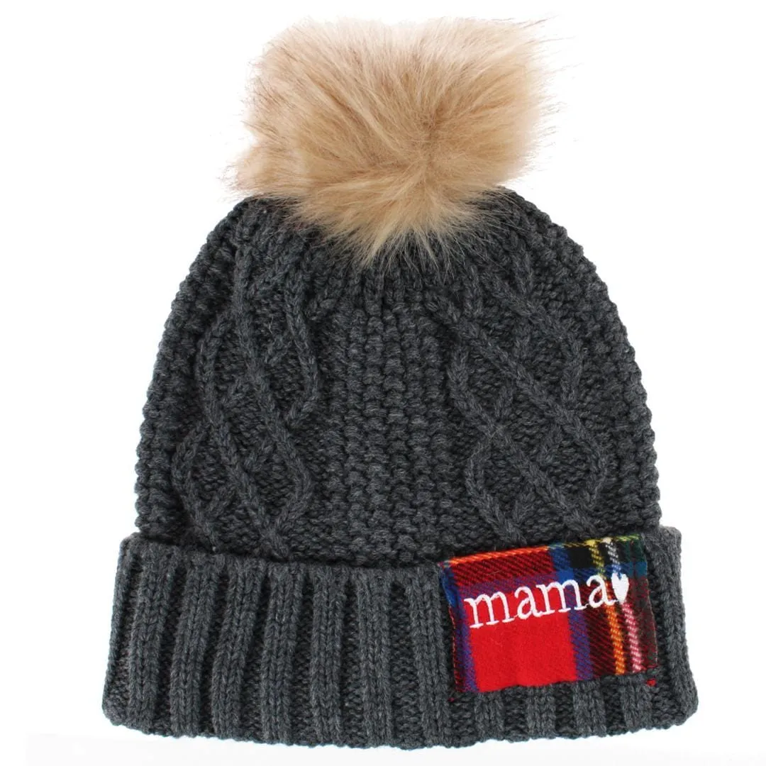 David & Young Women's Plaid Mama Patch Winter Beanie Knit Hat with Pom sold by Belt Outlet product image thumbnail 4
