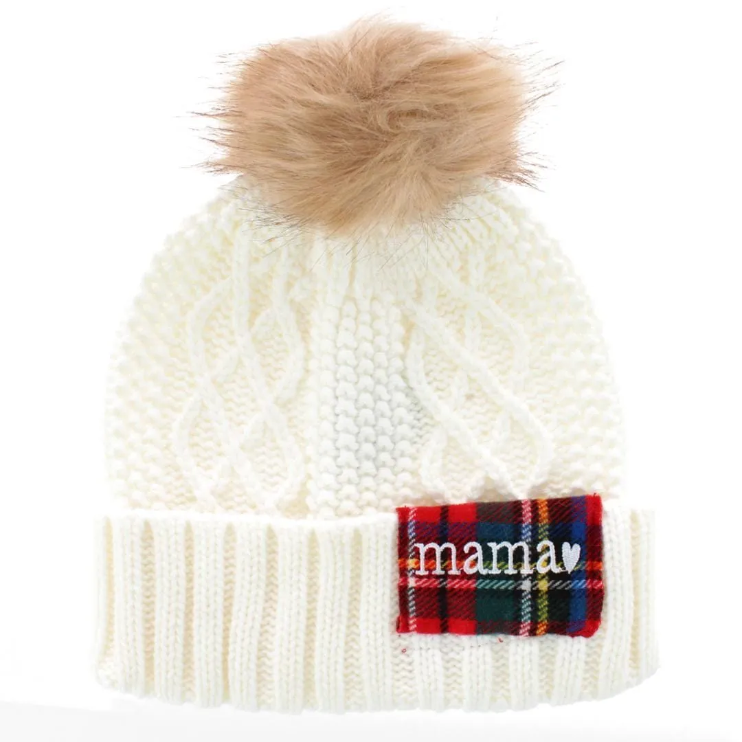 David & Young Women's Plaid Mama Patch Winter Beanie Knit Hat with Pom sold by Belt Outlet product image thumbnail 5