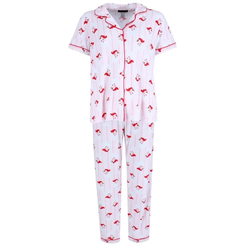 Not a Morning Person Women's Santa Stripe Notch Collar Short Sleeve Pajama Set sold by Belt Outlet