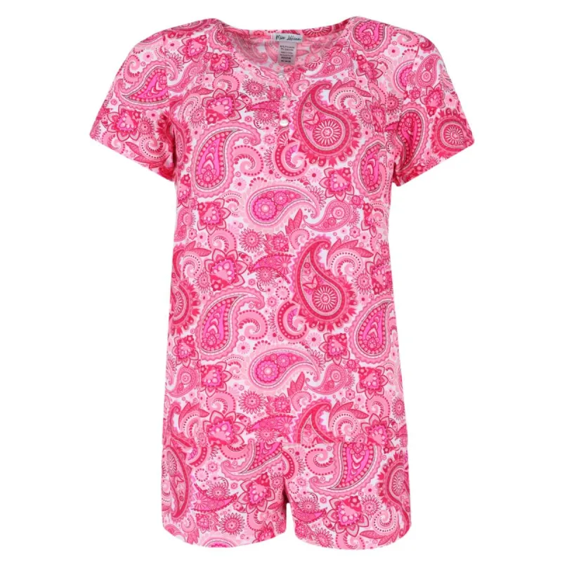 Miss Lillian Women's Paisley Henley Short Sleeve and Shorts Set made by Belt Outlet