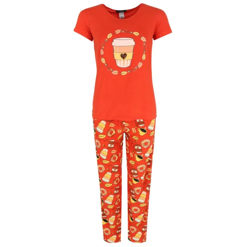 Not a Morning Person Women's Pumpkin Spice Short Sleeve Pajama Set made by Belt Outlet