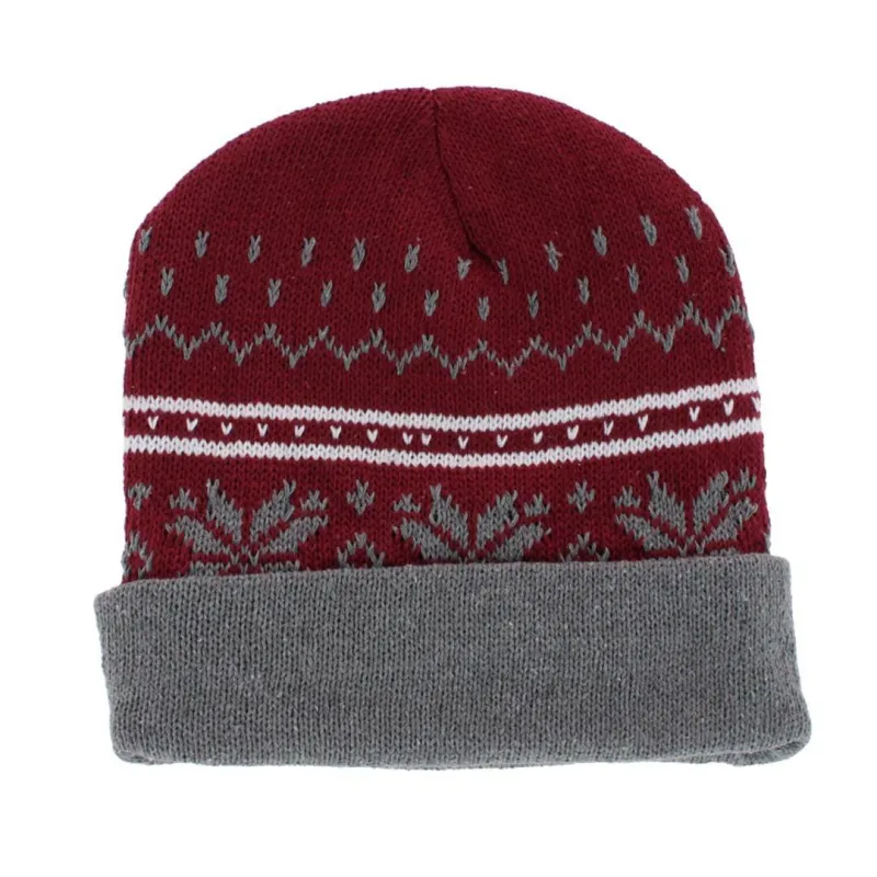 CTM® Men's Snowflake Pattern Winter Knit Beanie Hat made by Belt Outlet