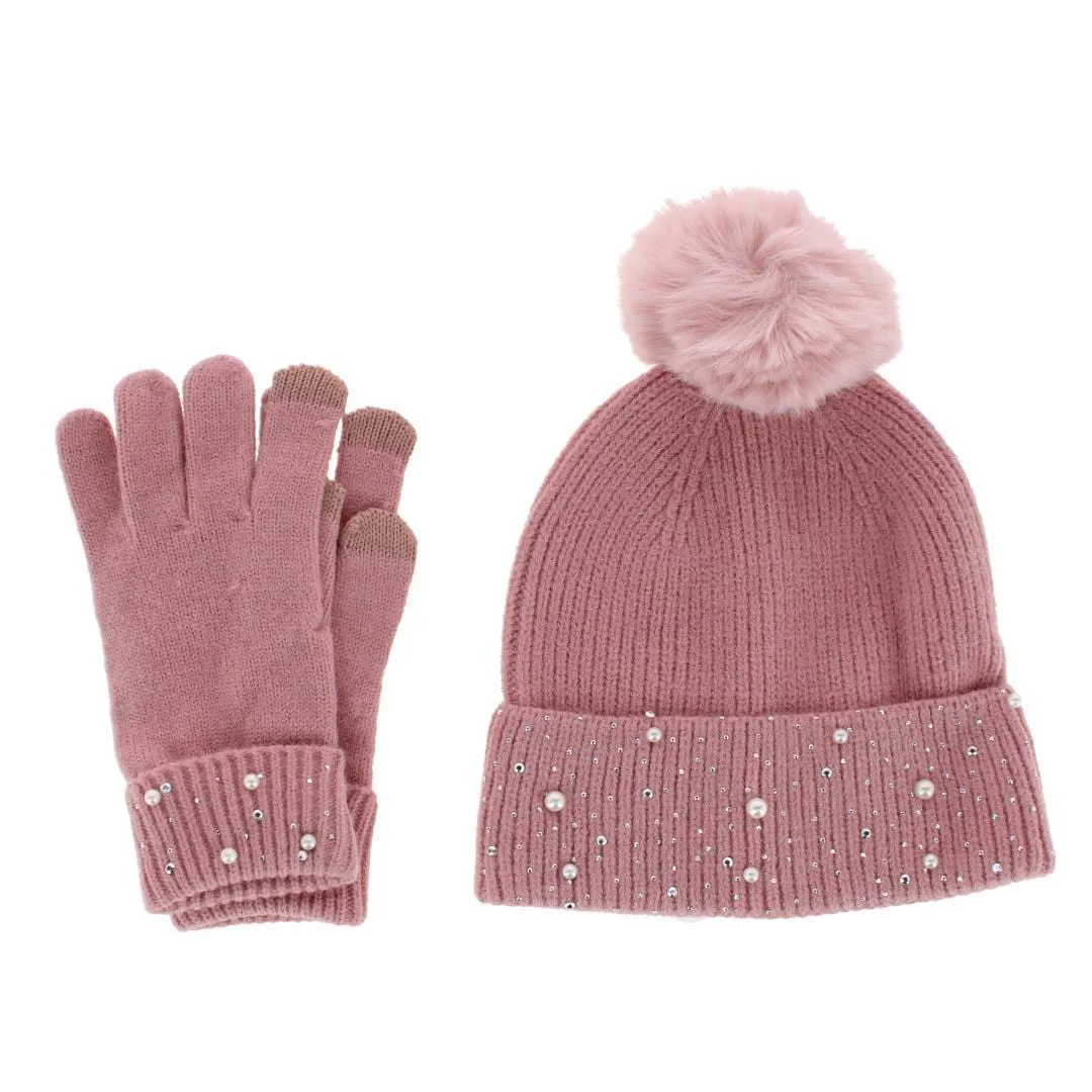 CTM® Women's Embellished Knit Winter Beanie and Touchscreen Glove Set sold by Belt Outlet product image thumbnail 5