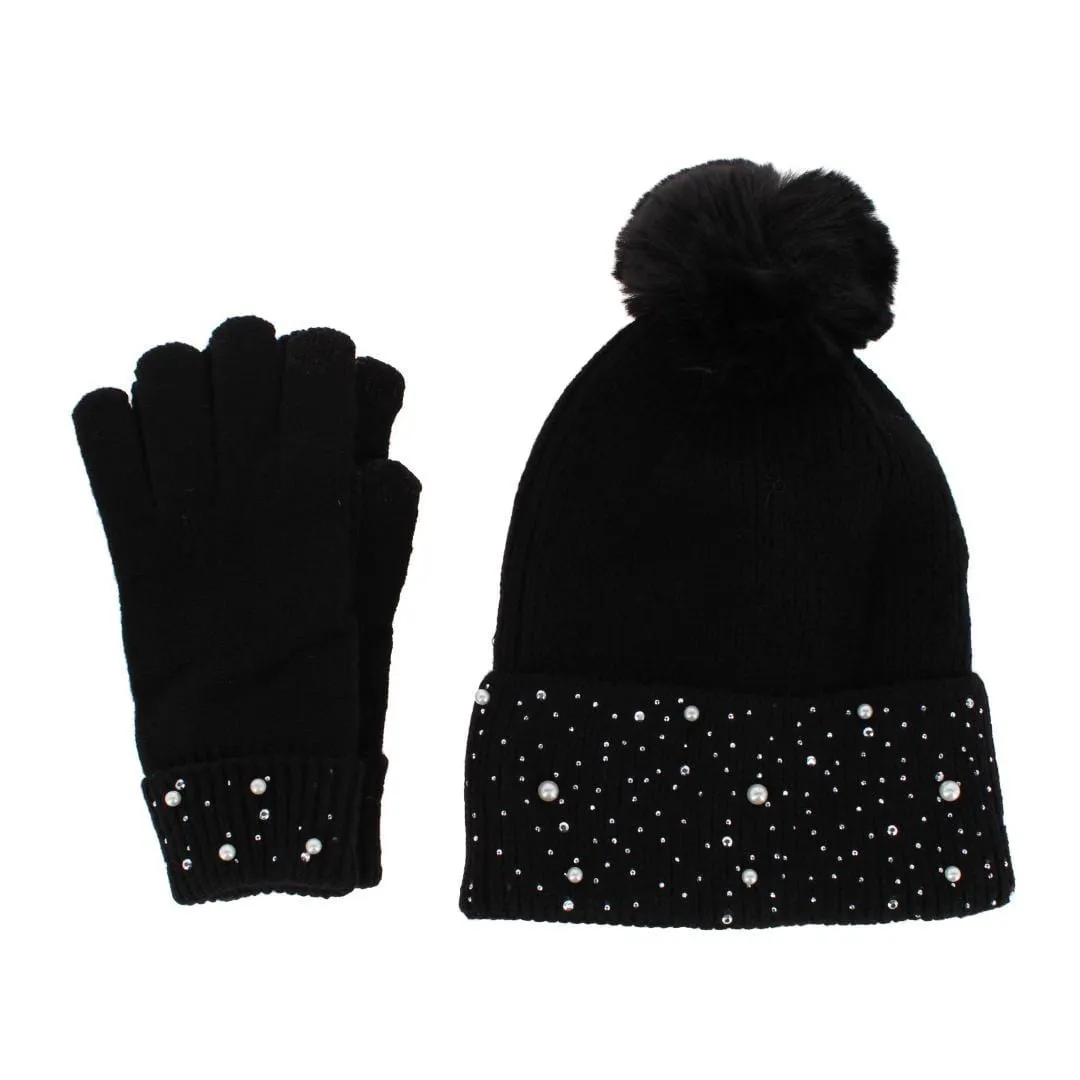 CTM® Women's Embellished Knit Winter Beanie and Touchscreen Glove Set sold by Belt Outlet product image thumbnail 2