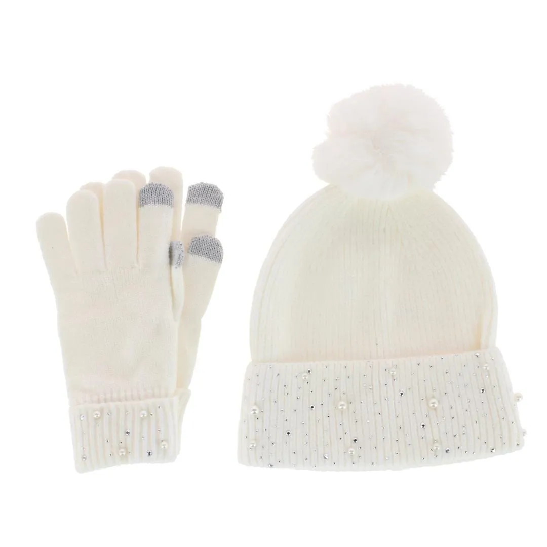 CTM® Women's Embellished Knit Winter Beanie and Touchscreen Glove Set sold by Belt Outlet product image thumbnail 3