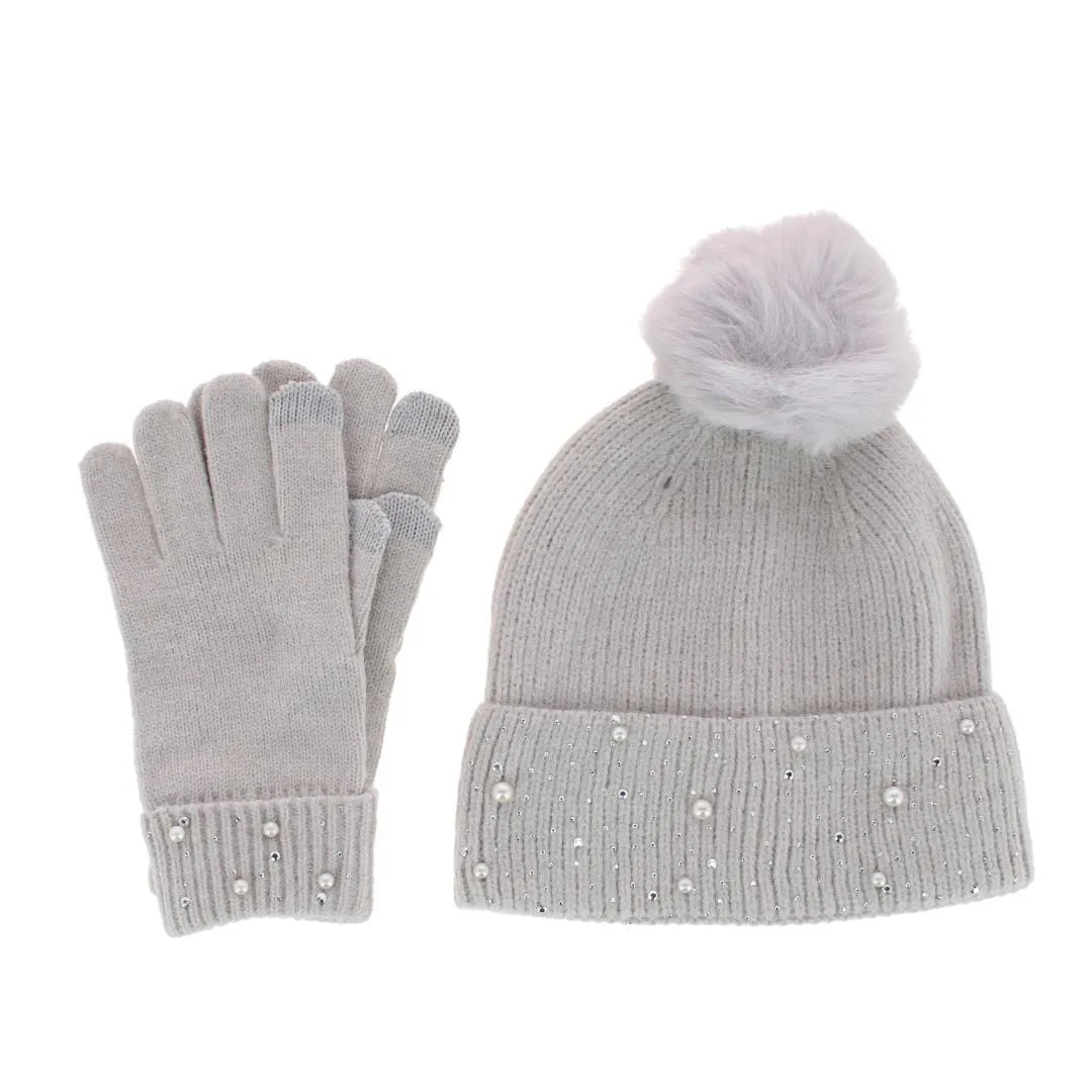 CTM® Women's Embellished Knit Winter Beanie and Touchscreen Glove Set sold by Belt Outlet product image thumbnail 4